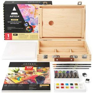ARTEZA Watercolor Paint Kit, 24 Pieces, 18 Vibrant Watercolors